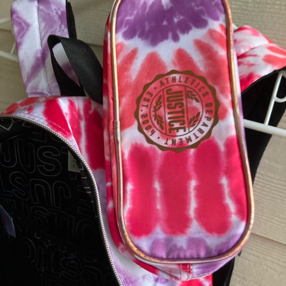 4 Piece Justice Metallic Pink Girls Backpack - Picture 6 of 8